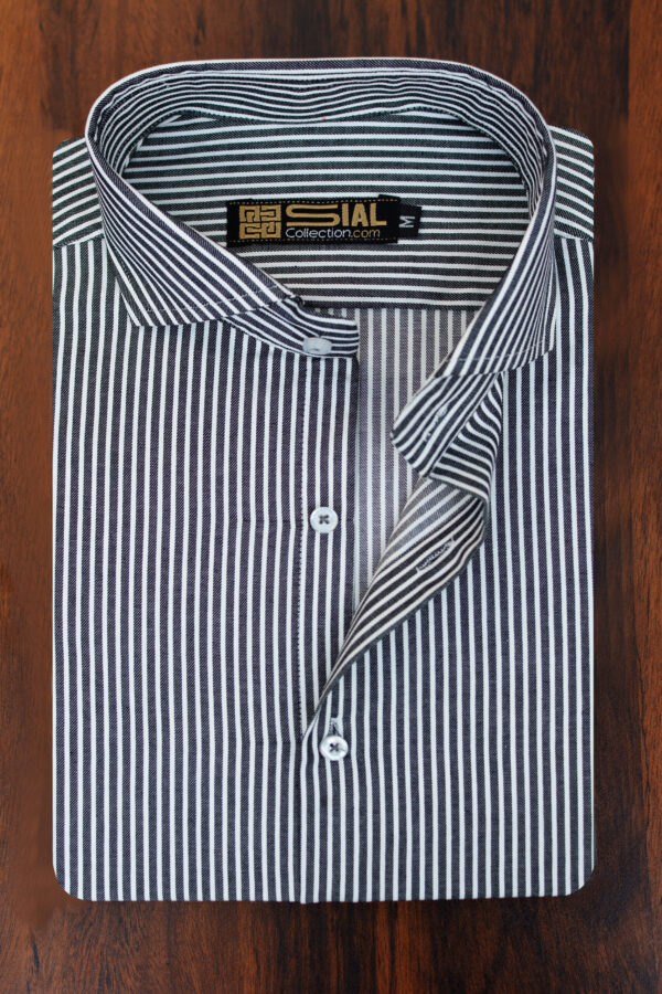 Dark Grey Stripes Formal Shirt For Men - Image 2