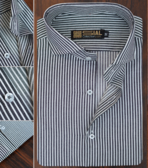 Dark Grey Stripes Formal Shirt For Men