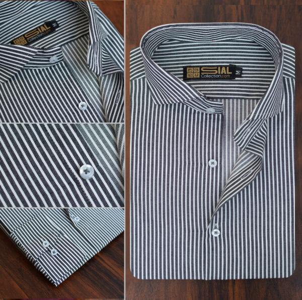 Dark Grey Stripes Formal Shirt For Men