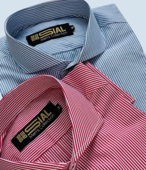 Red & Sky  Stripe Formal Shirt (Custom-Made)