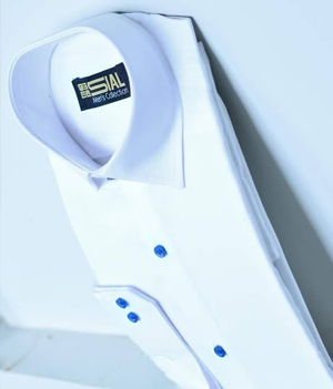 White Formal With Sky Buttons