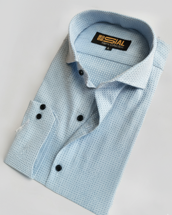 Blue Textured Formal Shirt - Image 4