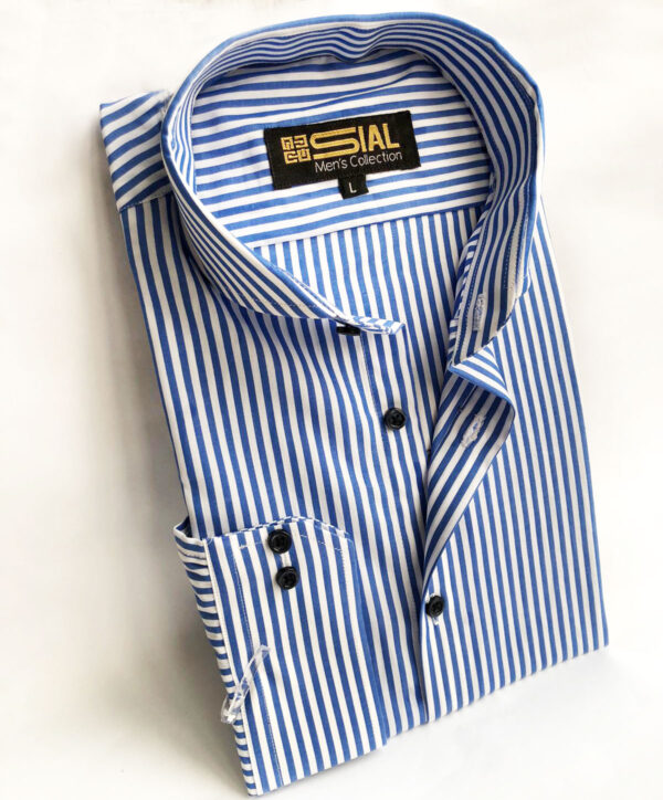 Blue & White Striped Formal Shirt - Image 4
