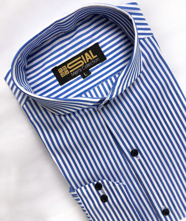 Blue & White Striped Formal Shirt - Image 3
