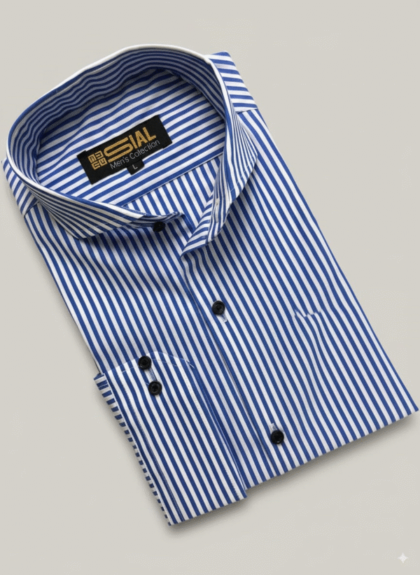 Blue & White Striped Formal Shirt - Image 2
