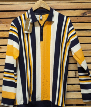 Mens Polo Shirts Vintage Vertical Striped Olive & Black