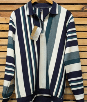 Mens Polo Shirts Vintage Vertical Striped Green & White