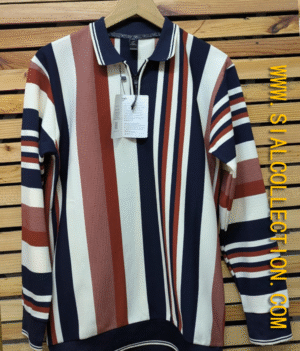 Mens Polo Shirts Vintage Vertical Striped Lapel Collar Button T Shirt