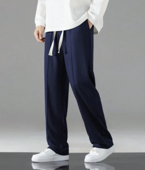 NAVY MEN DRAWSTRING WAIST STRAIGHT LEG PANTS