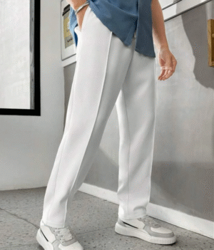 MEN SOLID COLOR DRAWSTRING WAIST SHUTTLE-WOVEN CASUAL PANTS