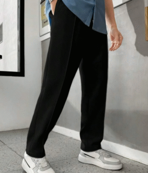 MEN SOLID COLOR DRAWSTRING WAIST SHUTTLE-WOVEN CASUAL PANTS